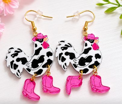 Chicken with Pink Boots - Earrings (Copy)